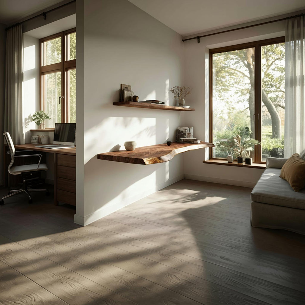 Handcrafted Live Edge Floating Work Desk Modern Corner Workspace