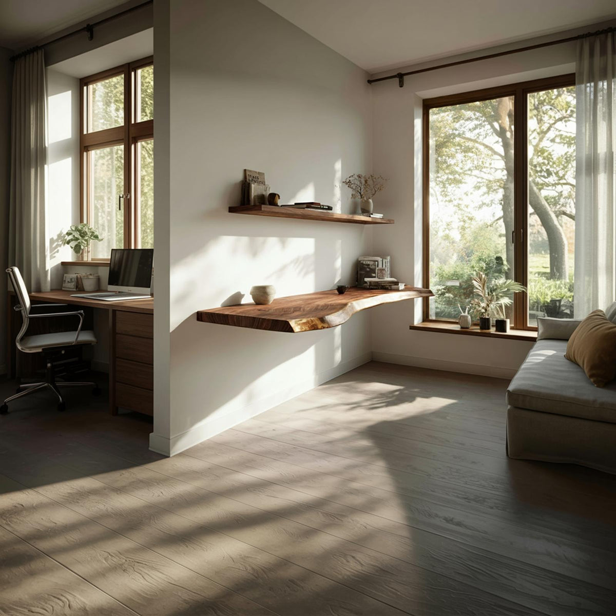 Handcrafted Live Edge Floating Work Desk Modern Corner Workspace