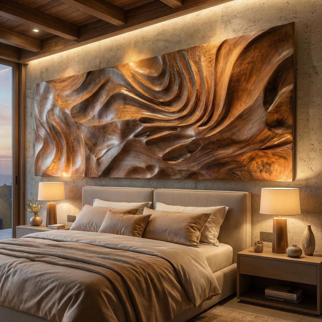 Modern Sculptural Abstract Wood Wall Art Living Room Wall Decor