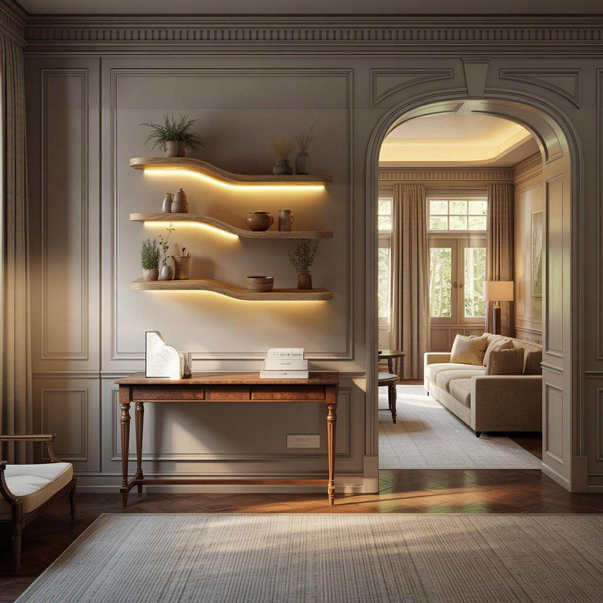 Floating Shelves Organic Modern Living Room Interior