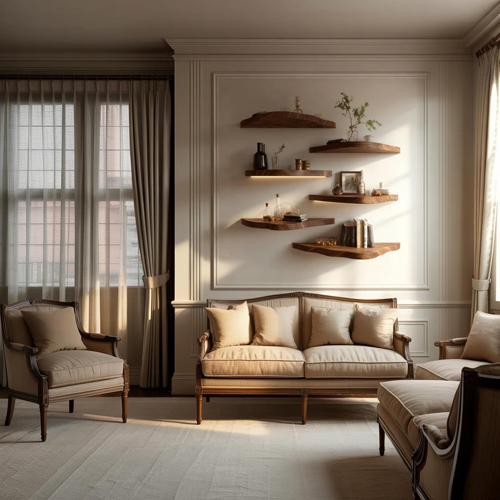 Asymmetrical Solid Wood Floating Shelves Organic Wall Display Interior Decor