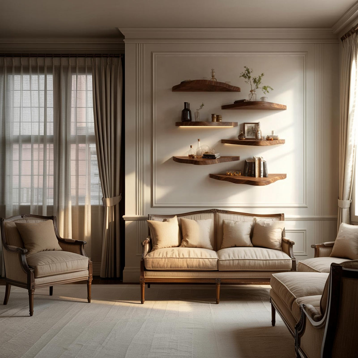 Asymmetrical Solid Wood Floating Shelves Organic Wall Display Interior Decor