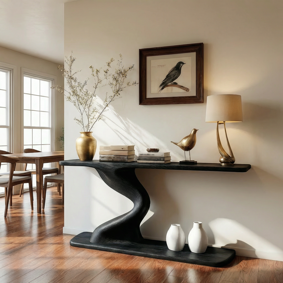 Contemporary Curved Wood Console Table, Modern Entryway, Hallway & Sofa Back Table