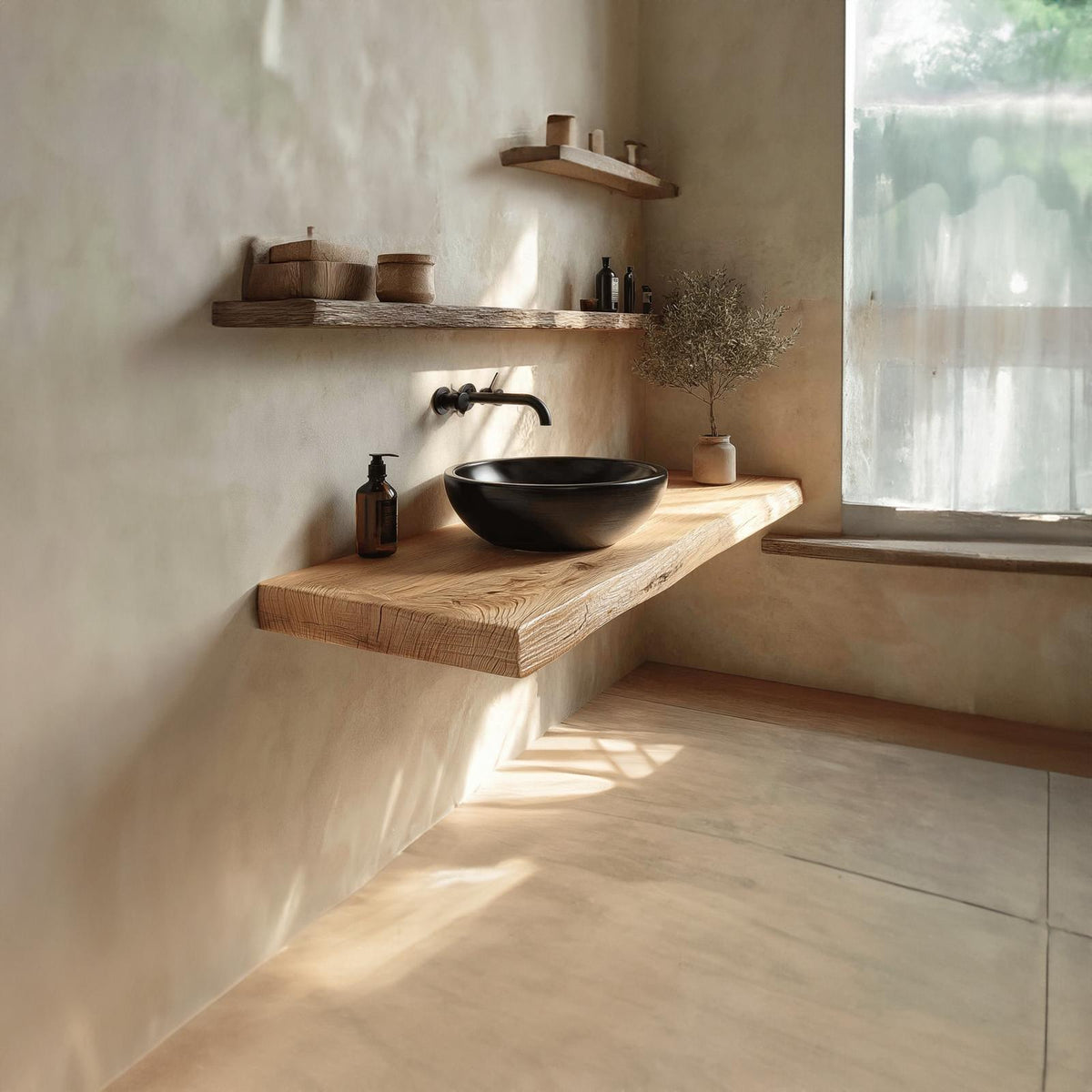 Rustic Floating Shelf Natural Edge Vanity Washroom