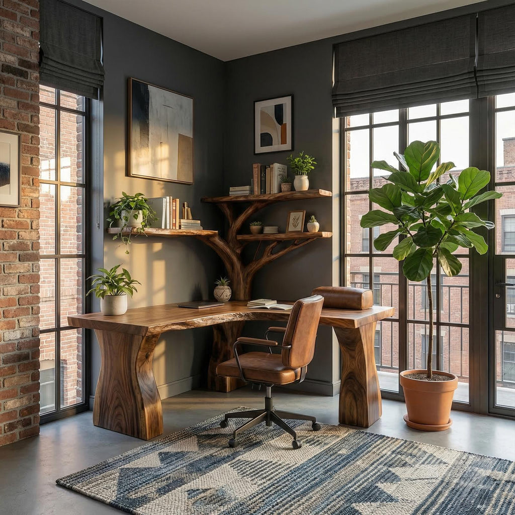 Rustic Tree Corner Desk For Home Office And Bedroom
