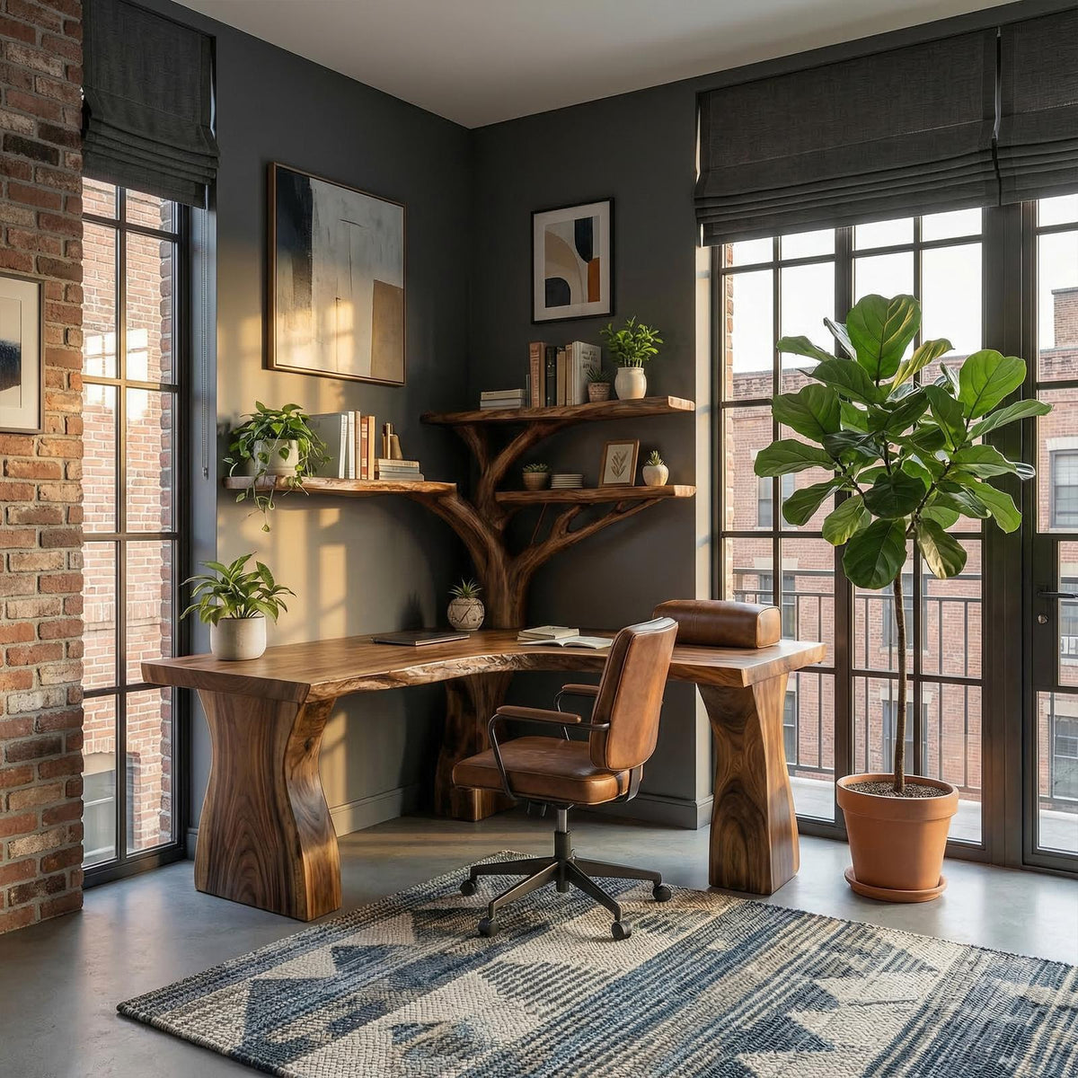 Rustic Tree Corner Desk For Home Office And Bedroom