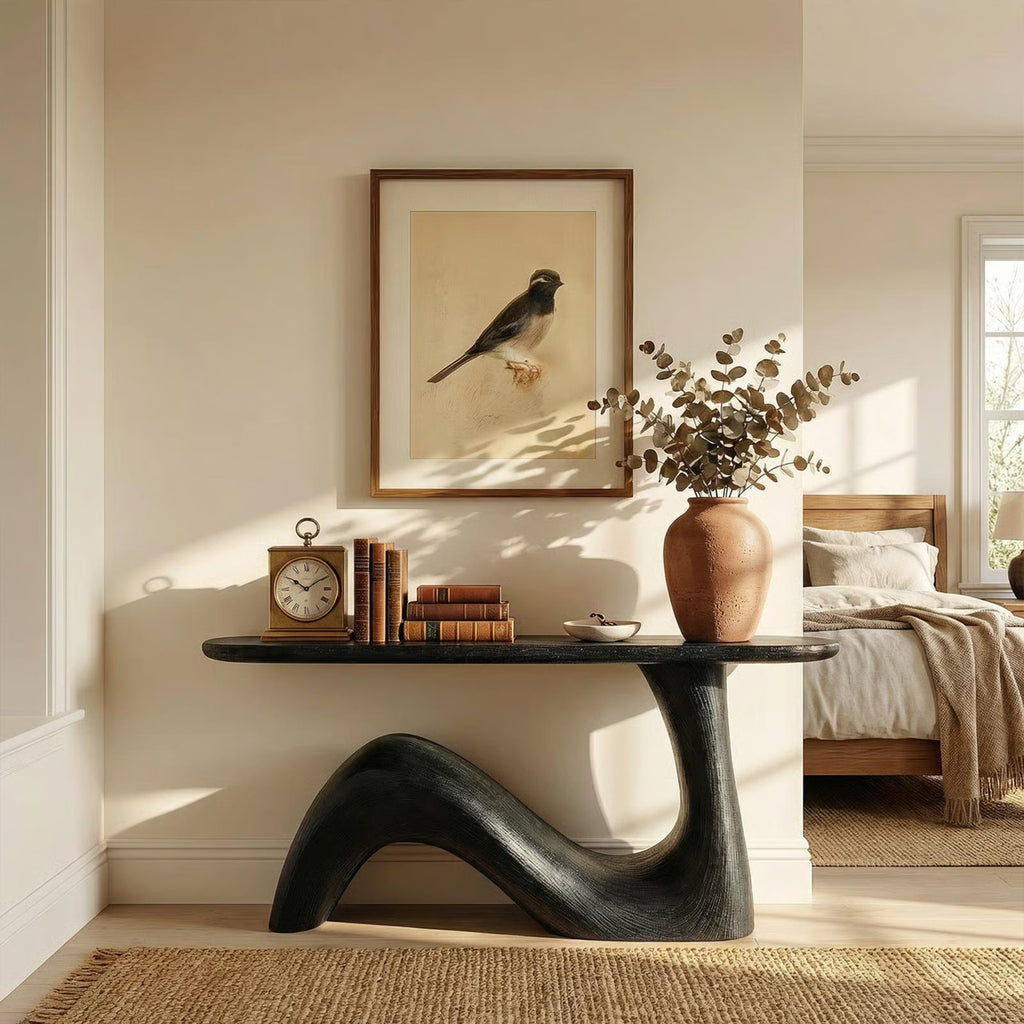 Organic Sculptural Console Table, Solid Wood Sofa Back & Entryway Accent Table for Living Room