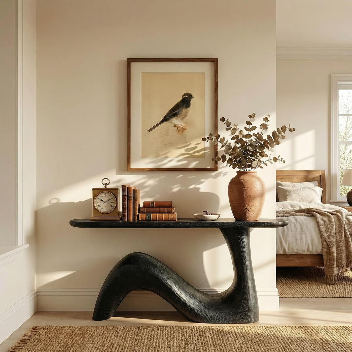 Organic Sculptural Console Table, Solid Wood Sofa Back & Entryway Accent Table for Living Room