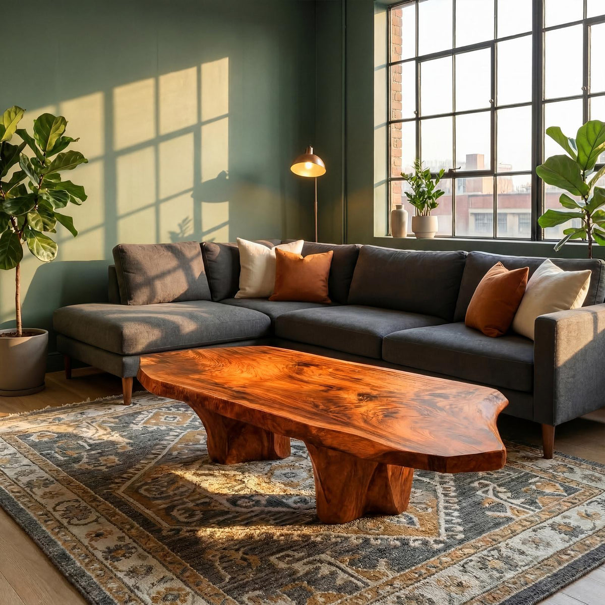 Spry Interior Rustic Sculptural Coffee Table, Solid Wood Artistic Accent Center Table for Living Room, SINLKICF339