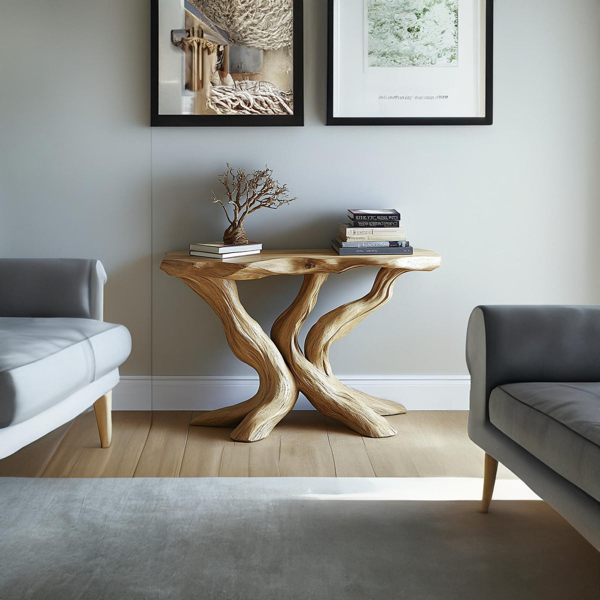 Rustic Solid Wood Console Table Handmade Live Edge Design For Living Room