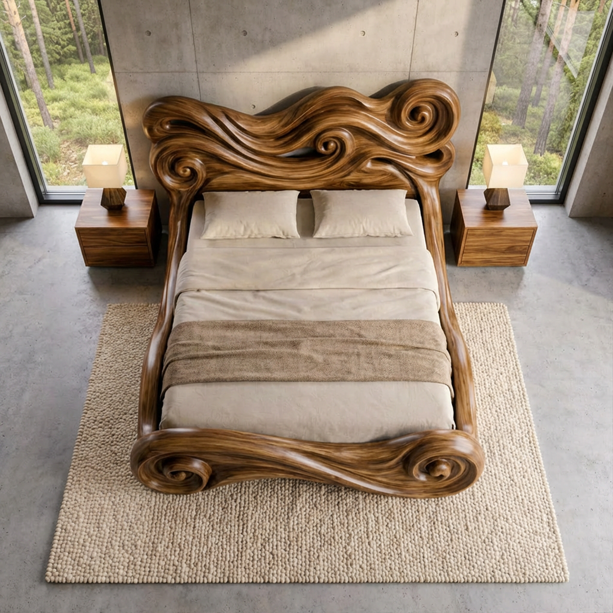 Rustic Sculptural Bedroom Bed Design For Bedroom And Interior Decor SINLKIWB098