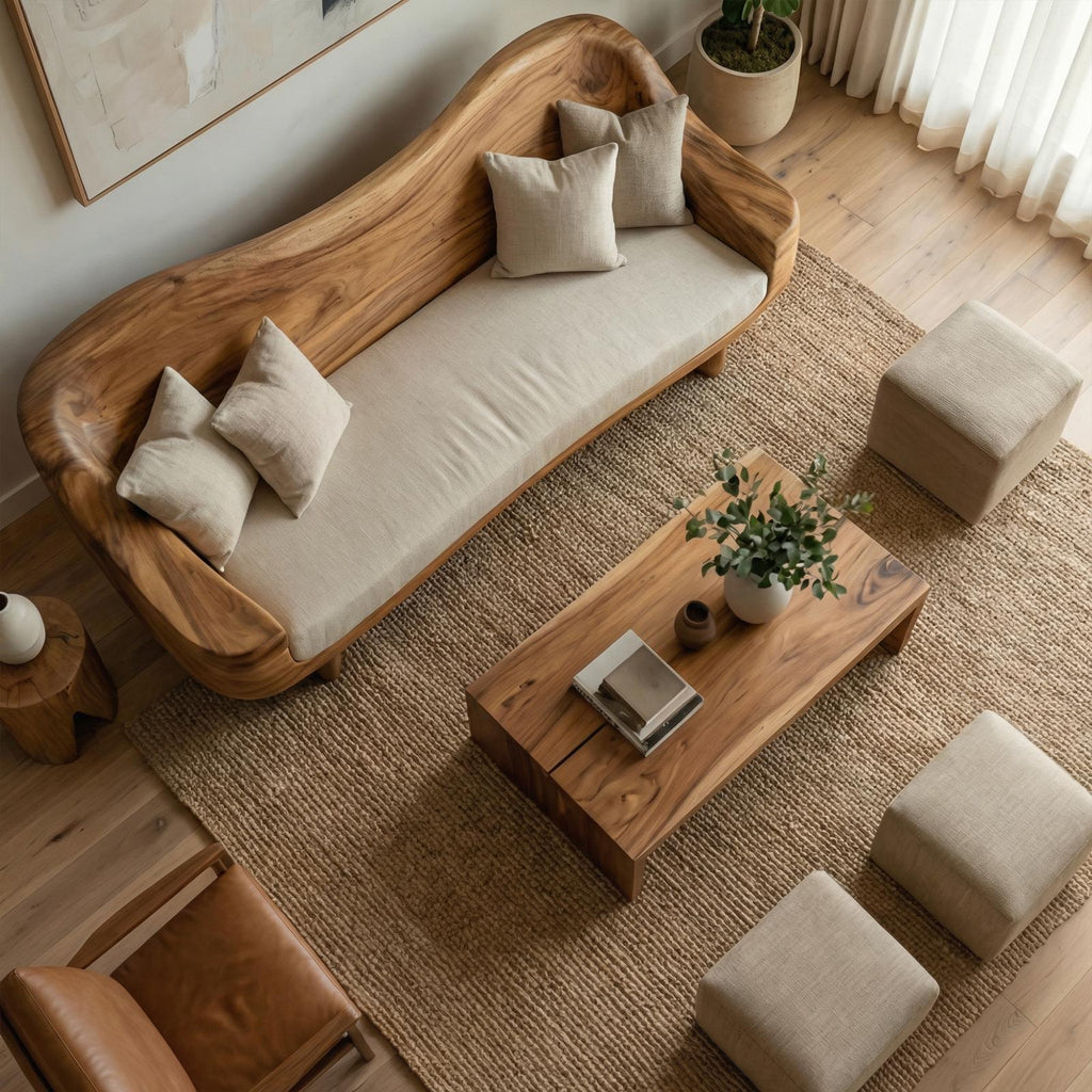 Organic Live Edge Wood Sofa Living Room Natural Sculptural Couch