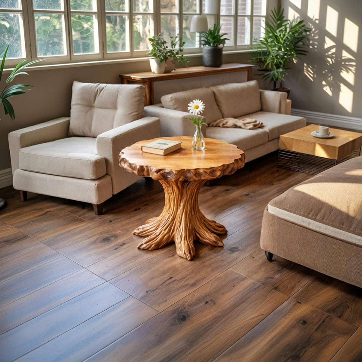 Rustic Tree Stump SIde Table For Living Room And Cabin
