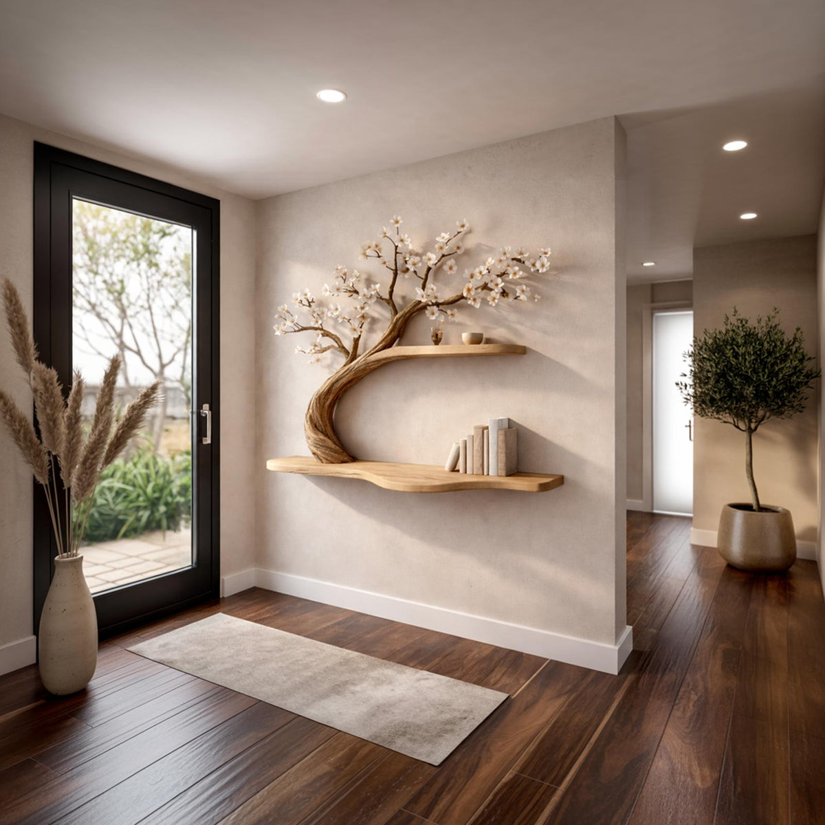 Rustic Tree Shelf Wall Mounted Bookcase For Living Room Decor