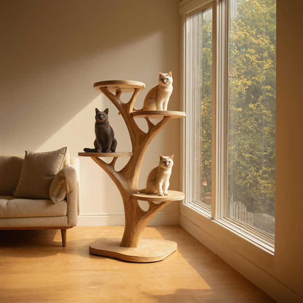 Rustic Wooden Cat Tree Stand Living Room Play SINLKITT051