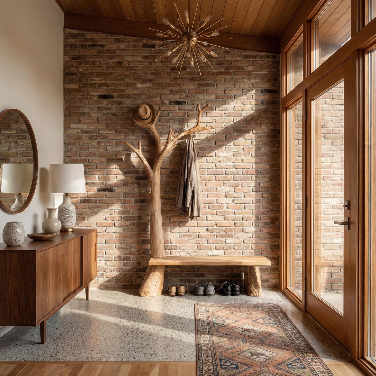 Rustic Standing Tree Coat Rack Entryway And Living Room