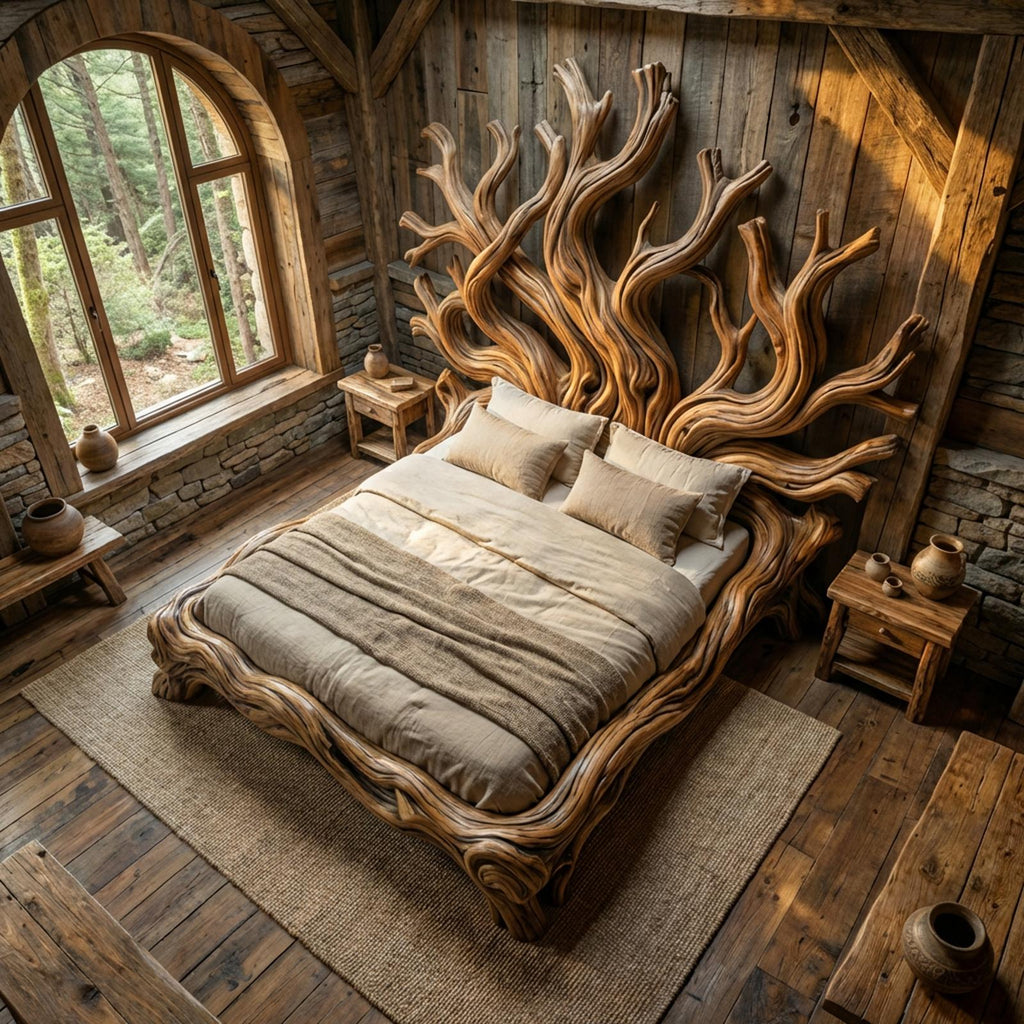 Rustic Tree shelf Bed Frame For Bedroom Or Private Room