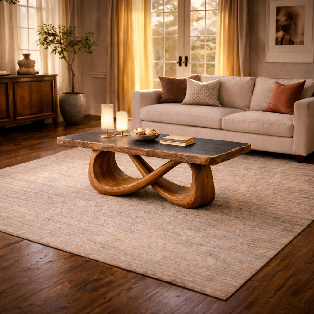 Spry Interior Sculptural Loop Solid Wood Coffee Table, Warm Modern Abstract Center Table for Luxury Living Room Interiors, SINLKICF308