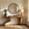 Contemporary Wave Base Wood Console Table, Sculptural Entryway, Hallway & Sofa Back Table