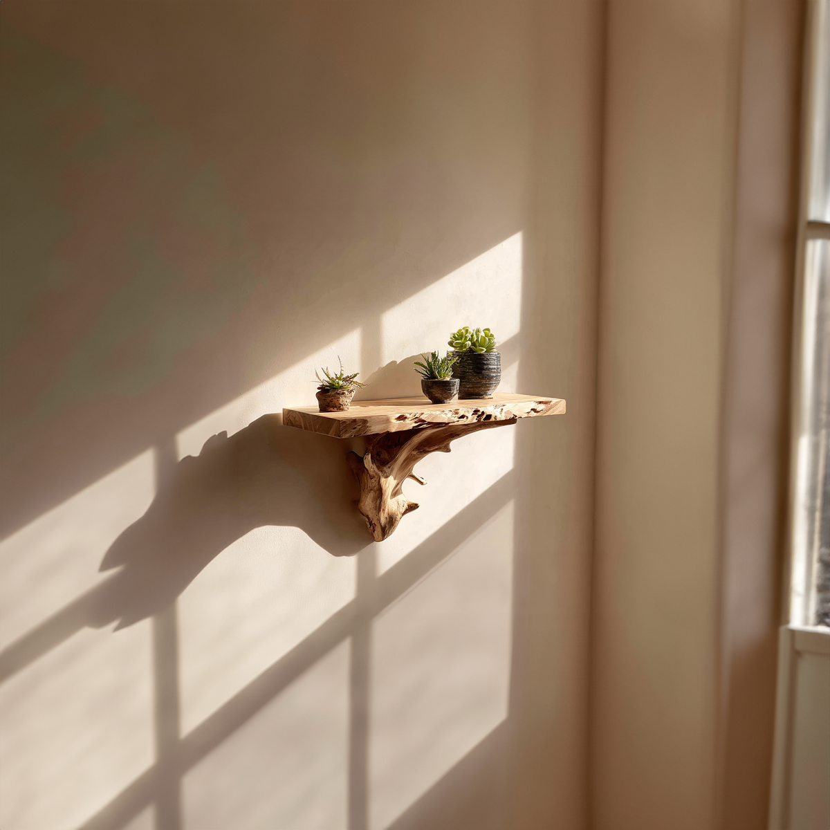 Rustic Floating Shelf, Solid Wood Wall Mounted Shelf, Handcrafted Display Storage Shelf for Bedroom & Living Room