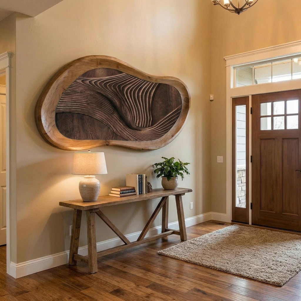 Midcentury Organic Wood Sculpture, Handcrafted Geometric Wall Decor for Living Room & Bedroom