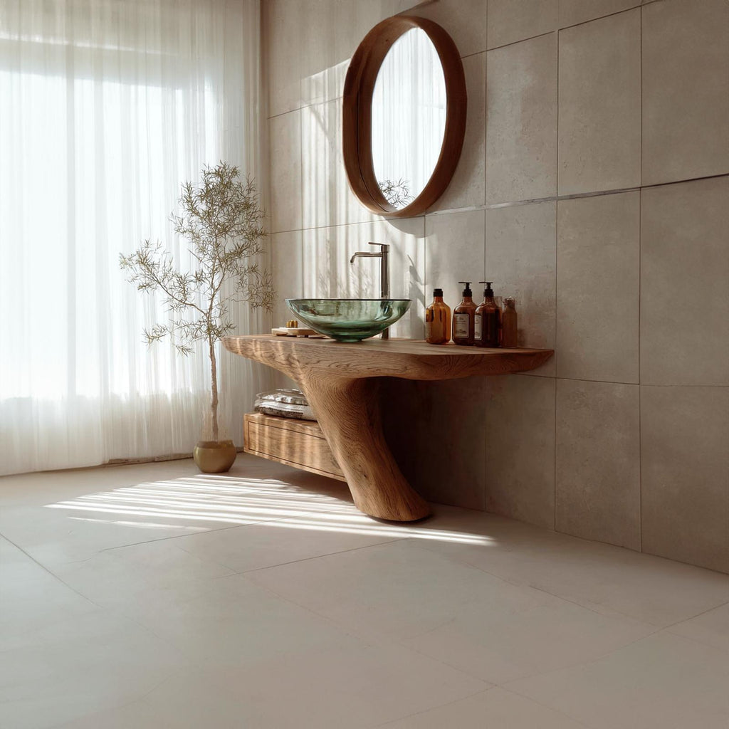 Rustic Minimalist Storage Vanity, Solid Wood Bathroom Single Sink Countertop Cabinet, Washstand Console
