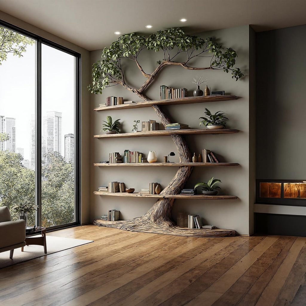 Rustic Tree Bookshelf Tall Living Room