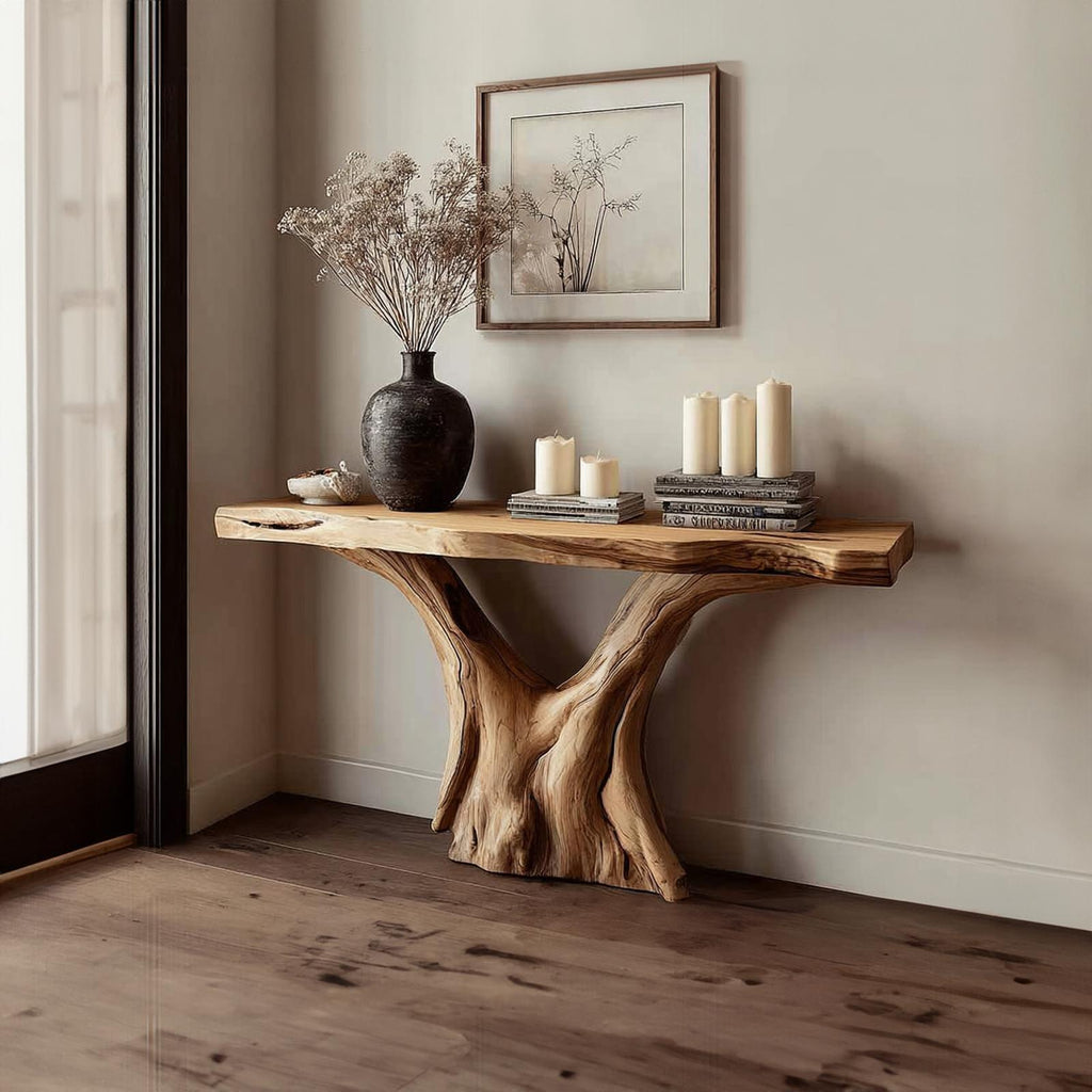Rustic Live Edge Wood Console Table, Living Room & Entryway Accent Sofa Table, Model