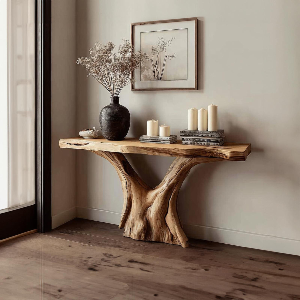 Rustic Live Edge Wood Console Table, Living Room & Entryway Accent Sofa Table, Model