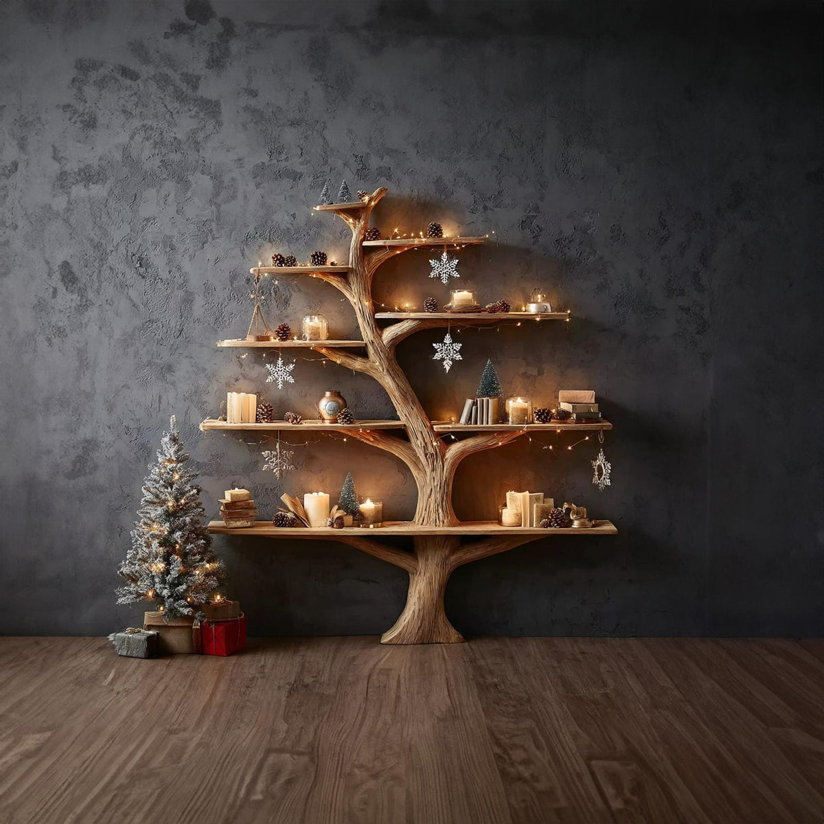 Rustic Tree Bookshelf Holiday Study Bedroom