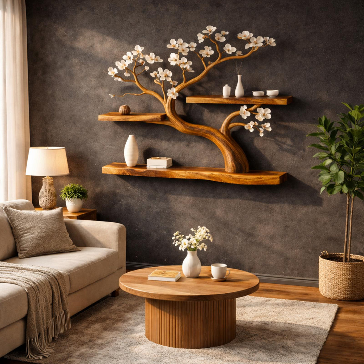 Rustic Tree Shelf Wall Decor Handmade For Entryway
