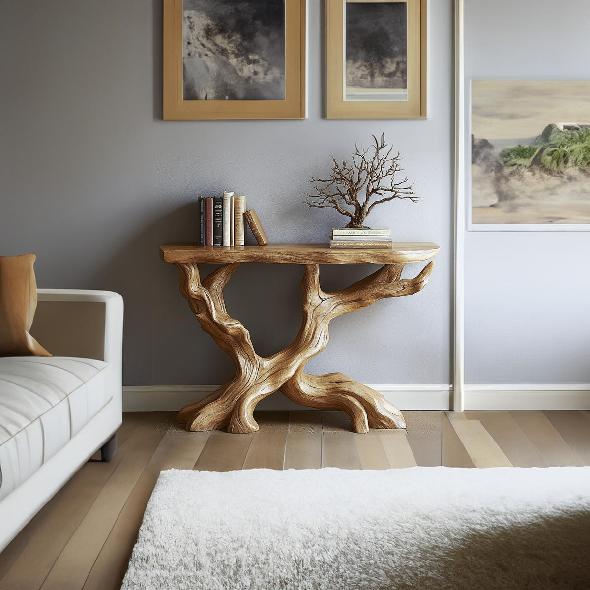 Live Edge Solid Wood Console Table, Handmade Organic Tree Branch Design, Natural Rustic Entryway Table