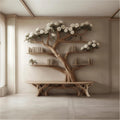 Rustic Tree Bookshelf Bench Living Room