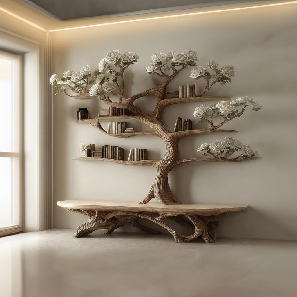 Rustic Artistic Tree Shelf Study Room