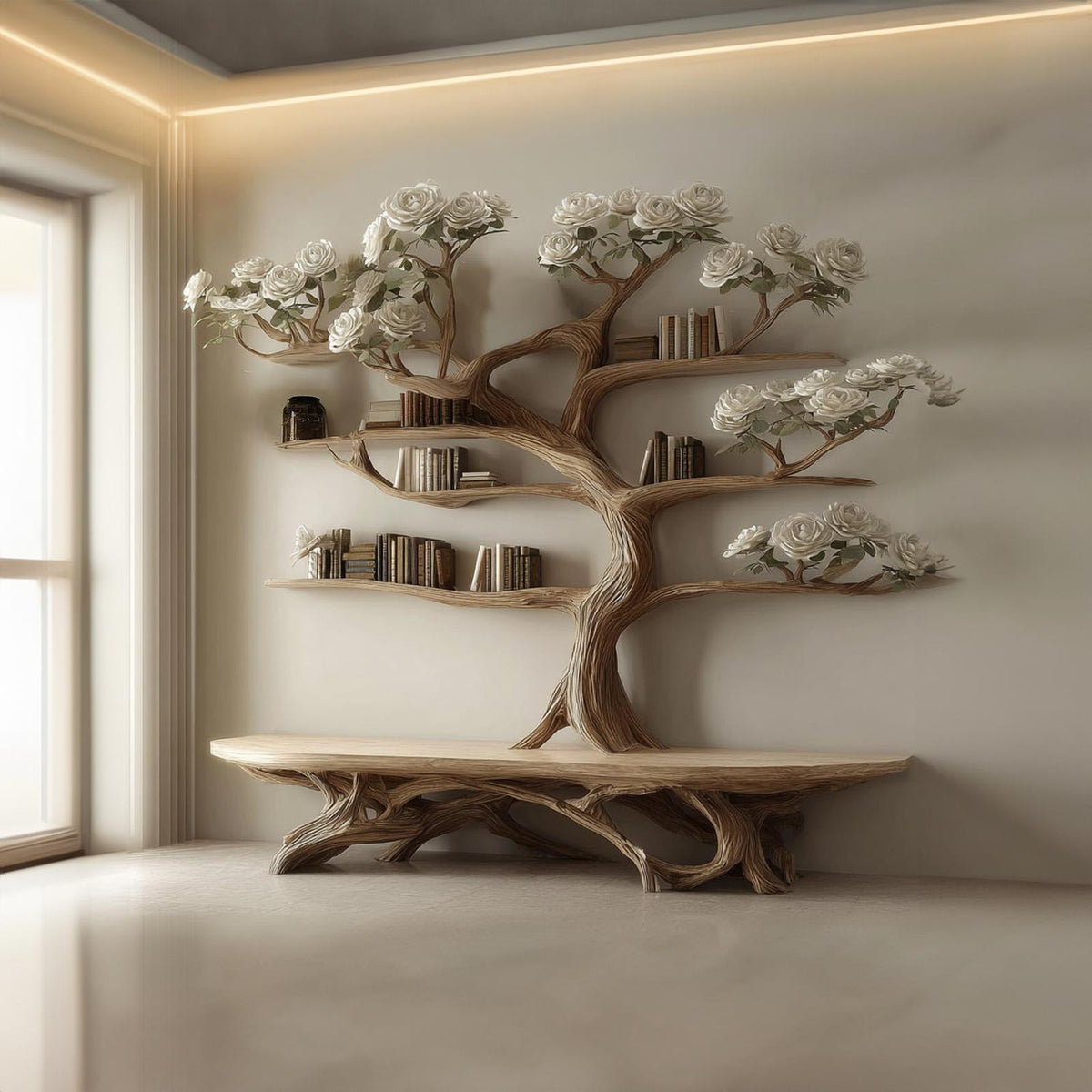 Rustic Artistic Tree Shelf Study Room