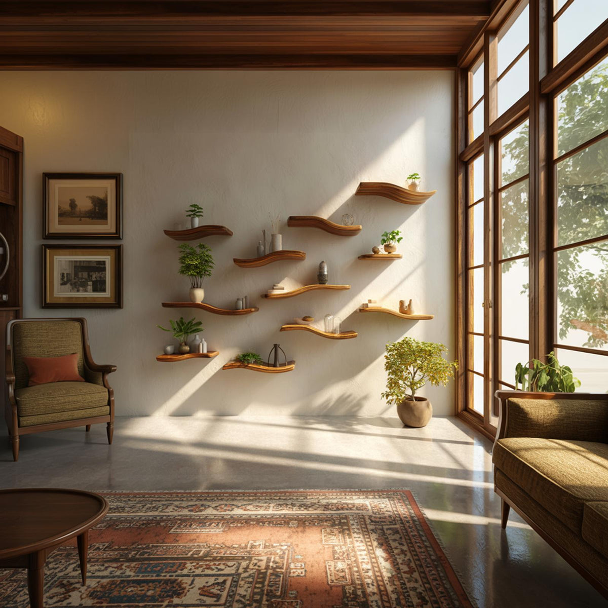 Modular Curved Solid Wood Wall Shelves Organic Display Interior Decor