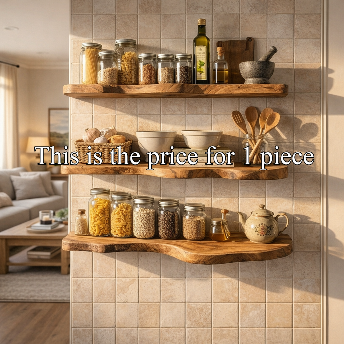 Modern Live Edge Floating Wall Shelves, Solid Wood Slab Display Ledges for Rustic Kitchen, Living Room & Bathroom