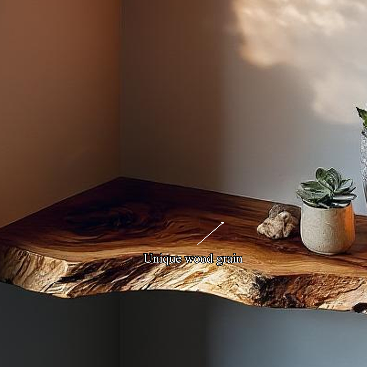 Rustic Floating Wall Shelf, Handcrafted Solid Wood Bookshelf Organizer for Office, Bedroom & Living Room