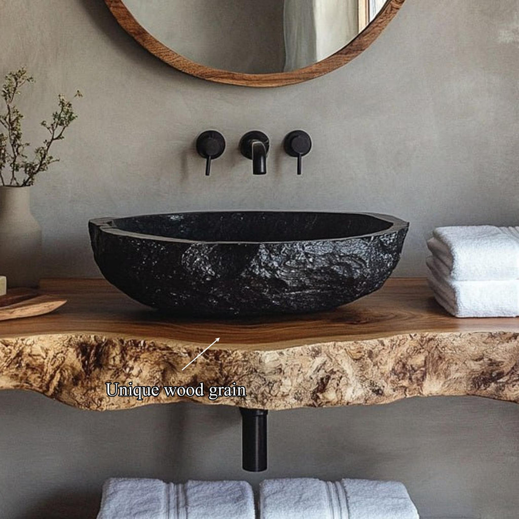 Rustic Floating Shelf, Farmhouse Solid Wood Bathroom Vanity Countertop, Washroom Single Sink Console Shelf