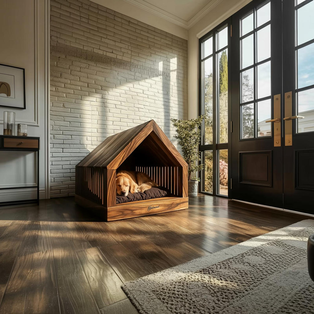 Rustic Wooden Dog House Indoor Pet Bed