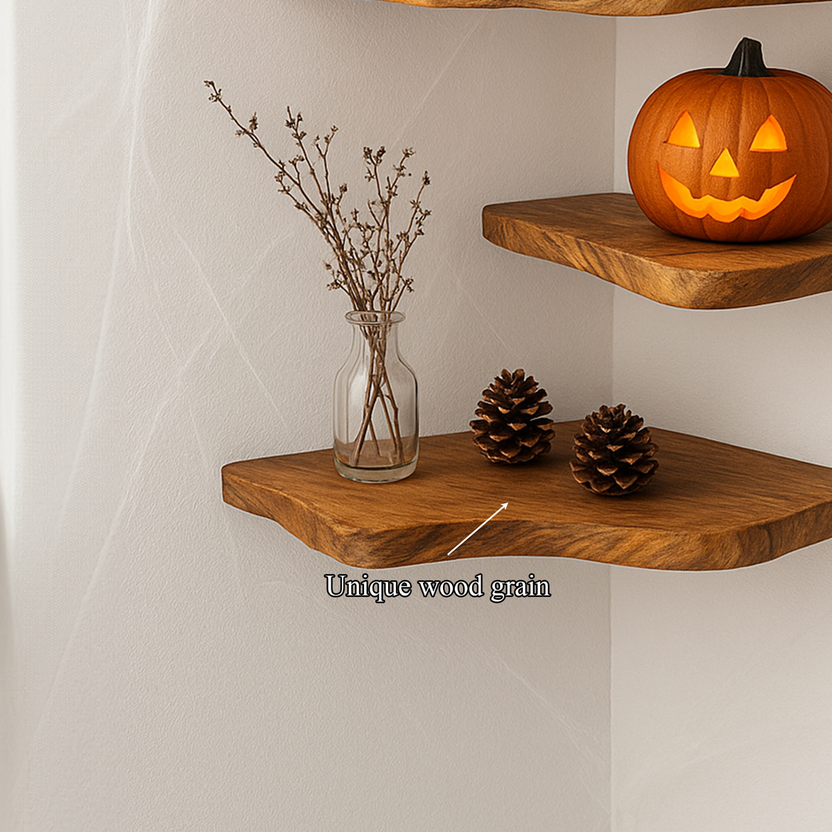 Rustic Tree-Shaped Wooden Floating Shelf, Wall-Mounted Branch Bookshelf, Gothic Halloween Living Room Accent