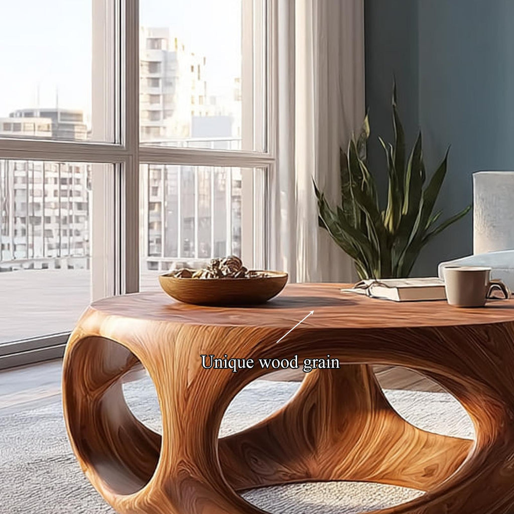Mid Century Artistic Solid Wood Coffee Table, Living Room Handcrafted Center Table, Model