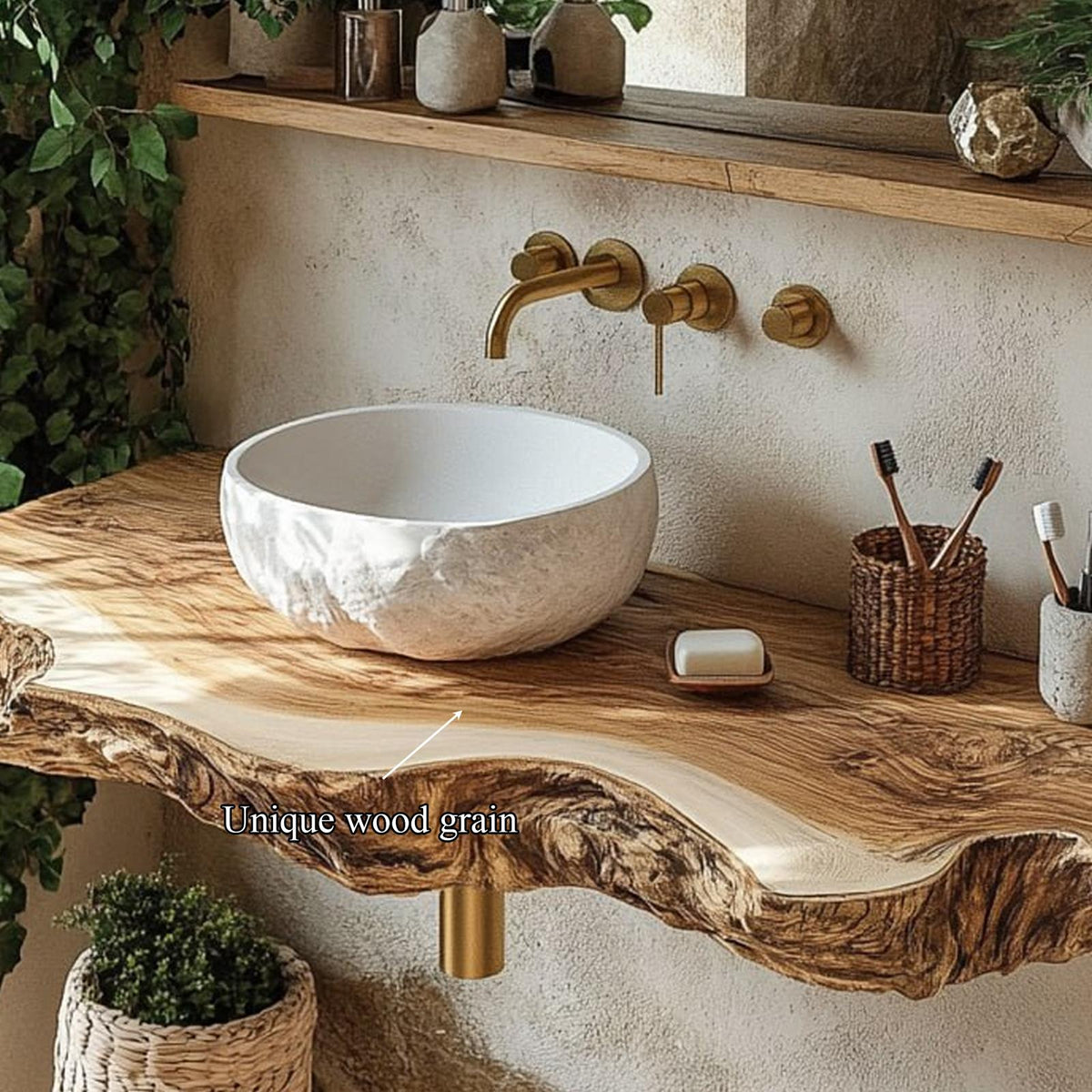 Midcentury Stone Basin Vanity Bathroom