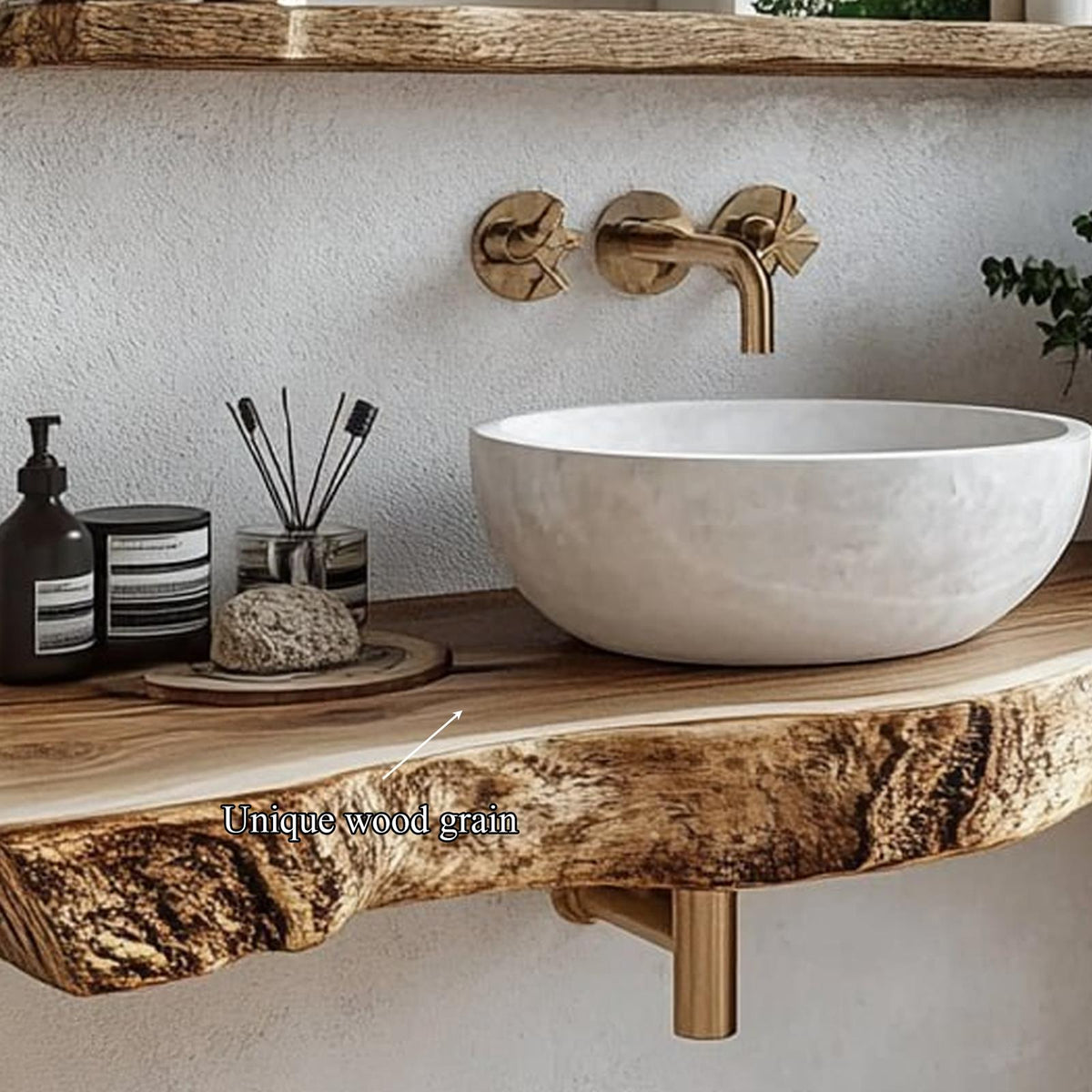 Rustic Floating Shelf Vanity Natural Finish Bathroom