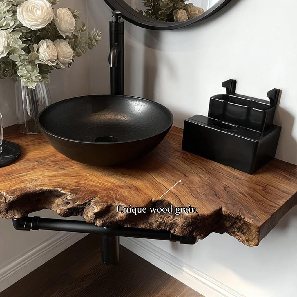Mid-Century Floating Shelf, Narrow Solid Wood Washroom Vanity Countertop, Small Bathroom Single Sink Shelf