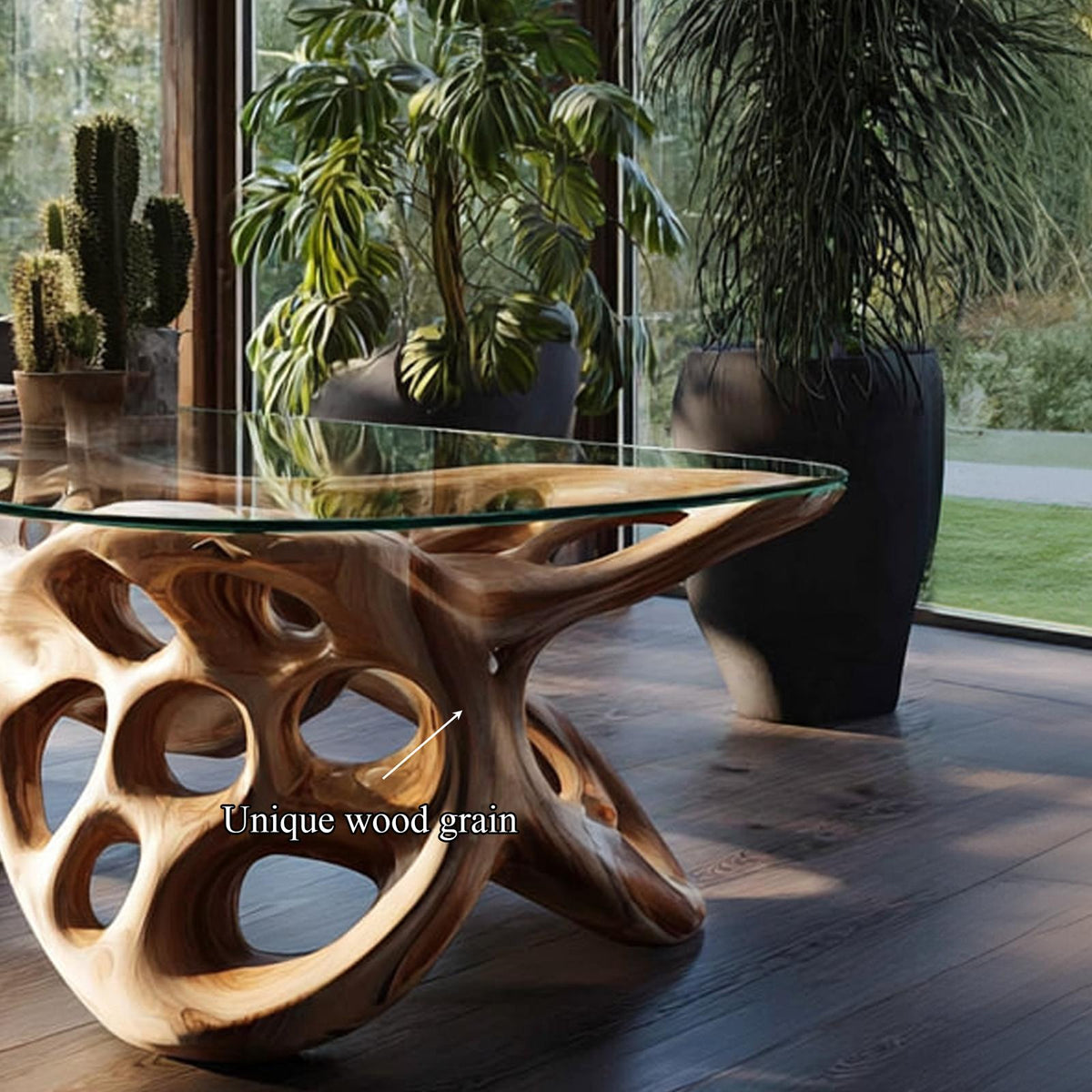 Mid Century Artistic Solid Wood Center Table, Living Room Coffee Table Accent, Model