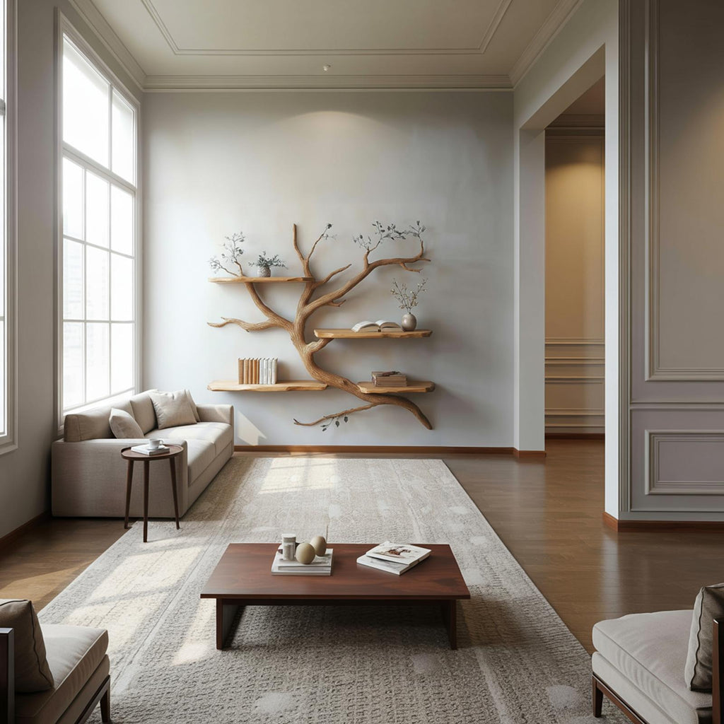 Artistic Wall Display Shelf, Creative Branch Shaped Floating Wood Bookshelf for Studio, Bedroom & Living Room Decor