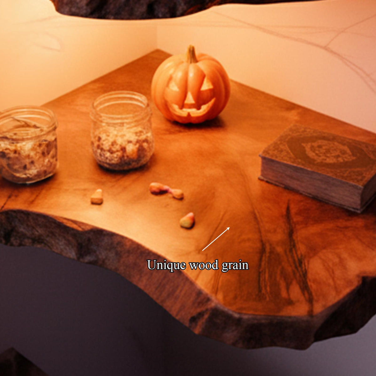 Rustic Farmhouse Floating Wall Shelf, Wooden Tree Branch Hanging Shelf, Spooky Halloween & Gothic Home Decor