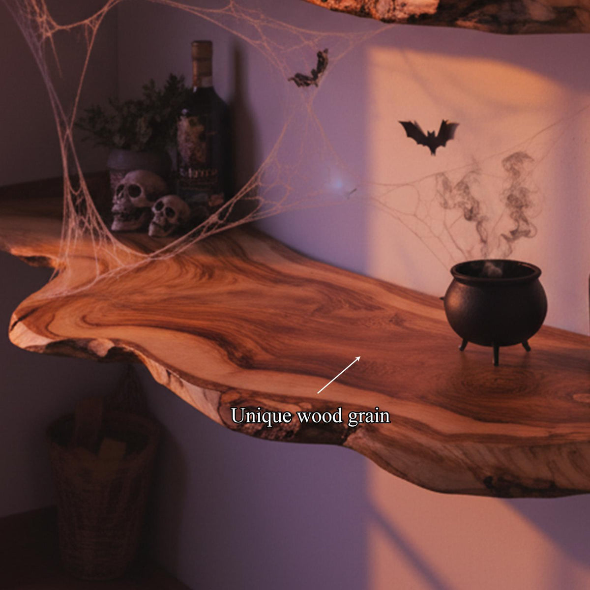 Rustic Floating Wooden Shelves, Tree Branch Design Wall Mounted Display Shelves, Gothic Spooky Home Decor