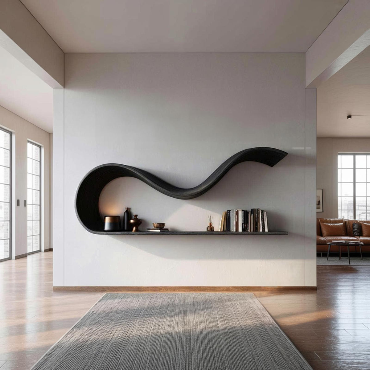 Modern Sculptural Floating Wall Shelf Living Room Interior Decor